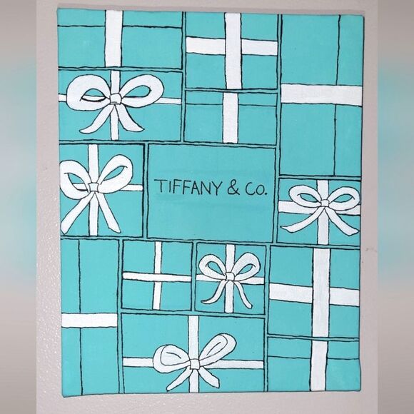 Hand Crafted Other - Handmade 8x10 Tiffany blue gift box painted canvas